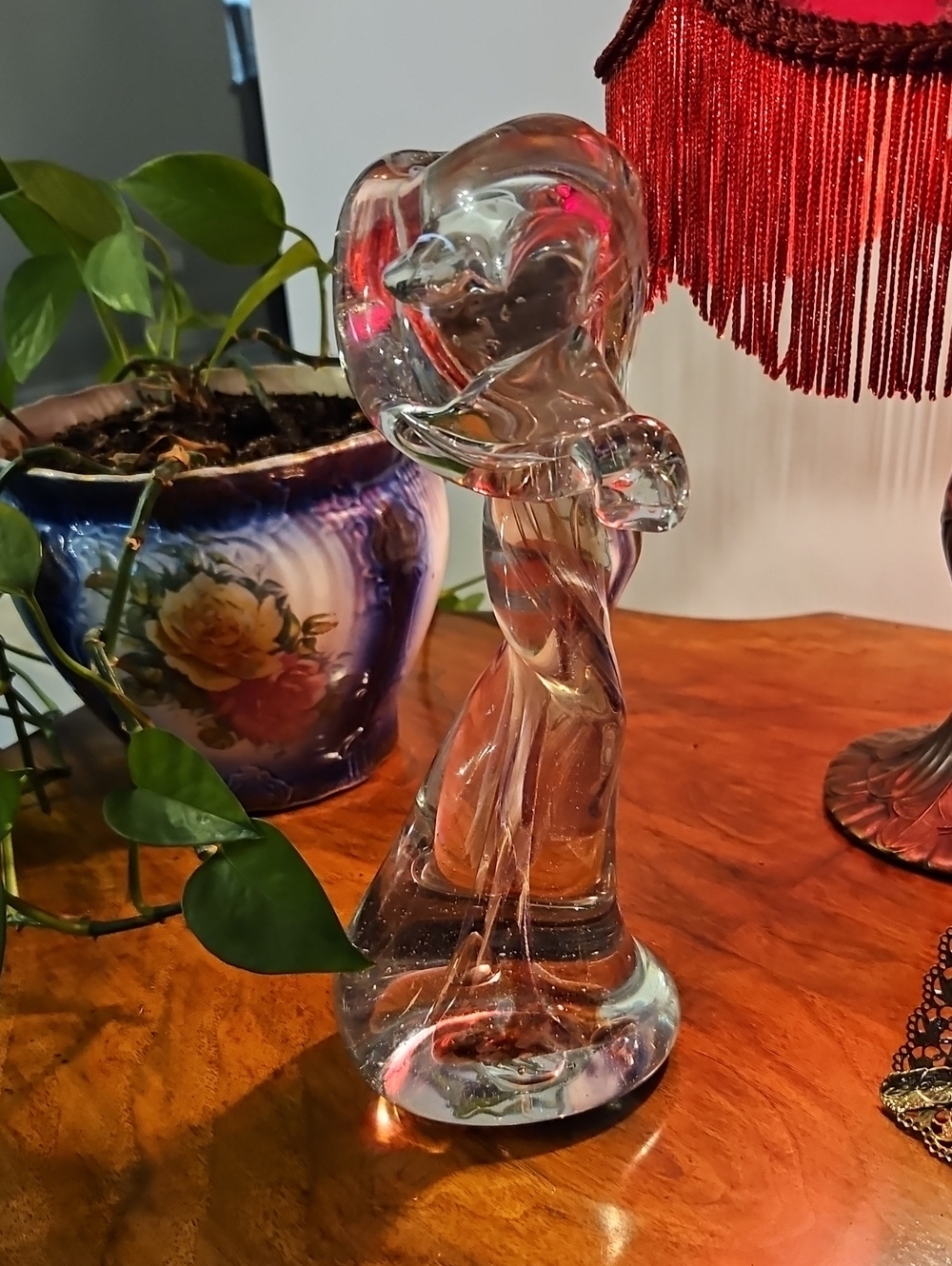 Handblown Clear Glass Home Studio Art Sculpture with Swirl